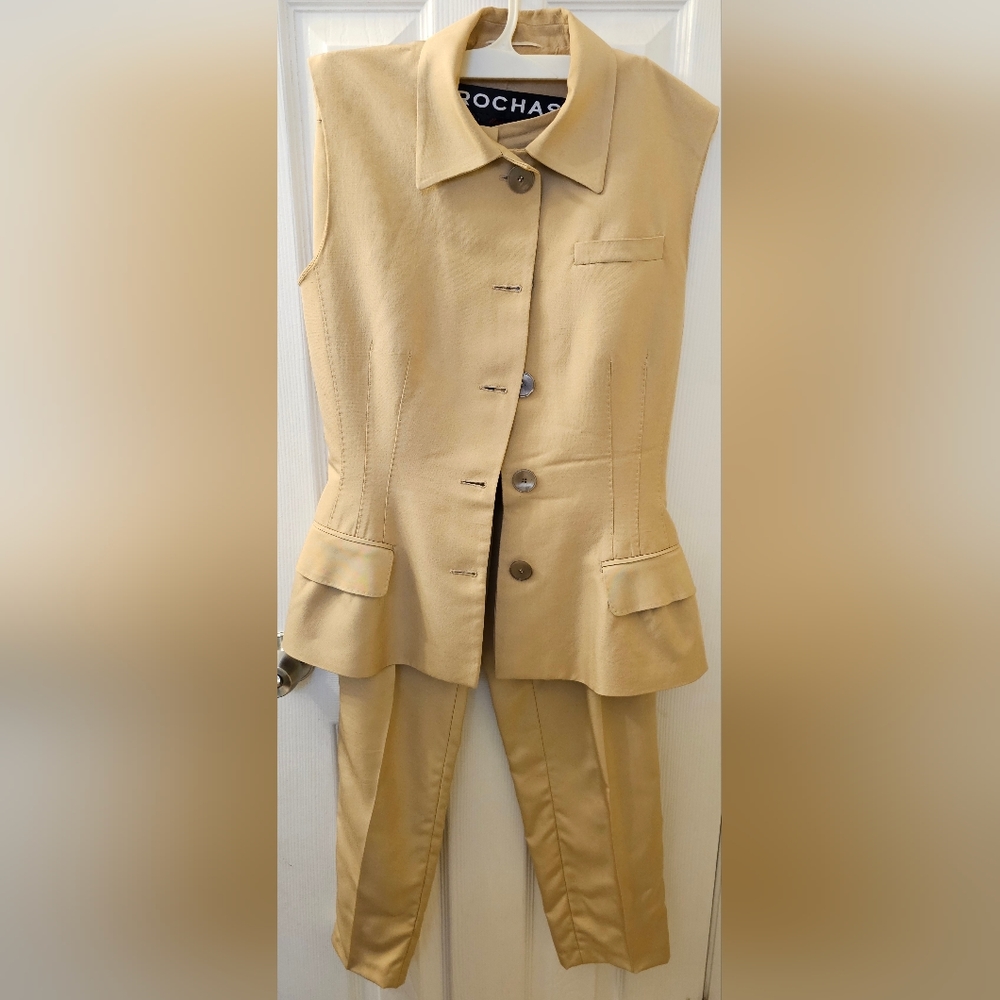 ROCHAS Short Cream Silk Vest Size IT 42 with pants Size IT 40 2-piece suit Italy
